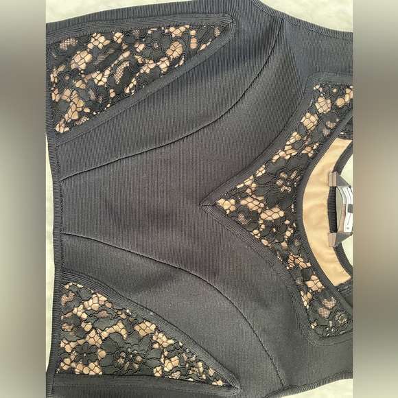 BCBG MAXAZARIA BLACK CROP TOP SZ SMALL S LACE LINED ZIPPER NEW HOLIDAY PARTY - Picture 5 of 7